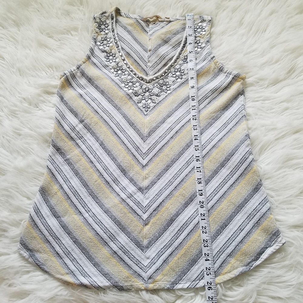 Soft Surroundings Embroidered Embellished Top Sleeveless V-neck Striped - Picture 7 of 7